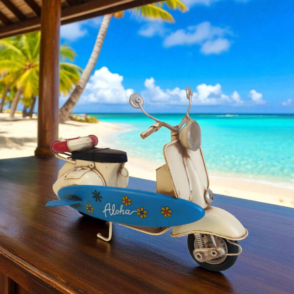 Vintage Style Beach Moped with Surfboard Accent