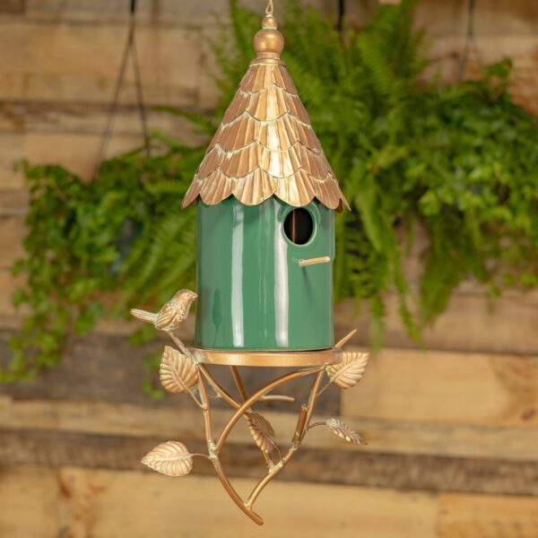 30.25" Long Metal & Dark Green Porcelain Hanging Birdhouse "Prague"