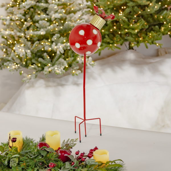 Full View of Large Iron Christmas Ball with Stake