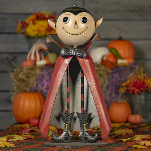 27 inch tall iron big bobble head vampire in red coat and black boots