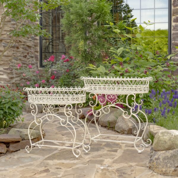 Set of 2 Plant Stands with Embellished Oval Baskets in 3 Color Options "London 1820"