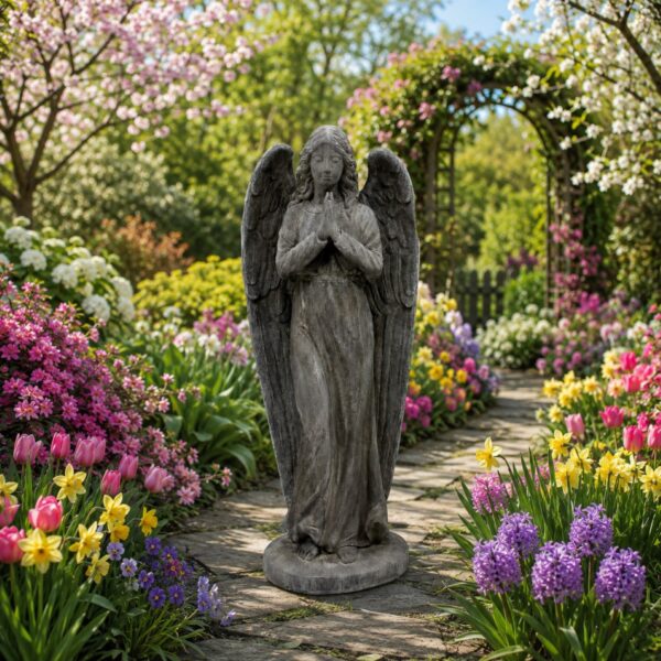 46.5" Tall Standing Guardian Angel Statue with Folded Wings "Avelina"