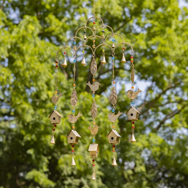6 Assorted Gold Metal Wind Chimes with Bird Accents "Acadia Wind Chimes"