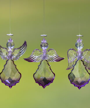 image of 3 Large Hanging Purple Acrylic Angel Ornaments in 3 assorted styles