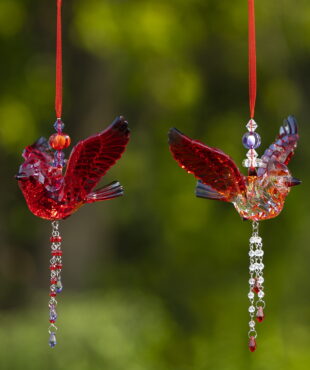 A pair of Two Multi-Colored Acrylic Birds on a String