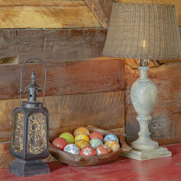 Round Bowl with With Floral Pattern Sailor Balls in between a Lamp and a Lantern