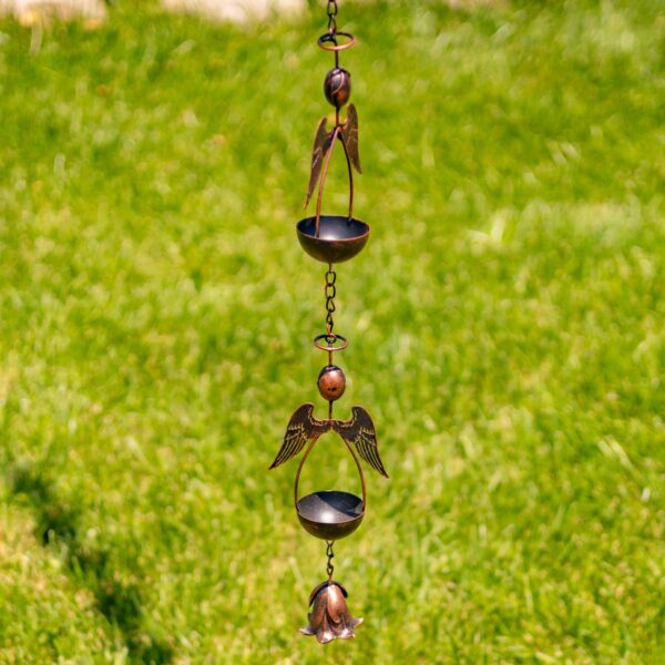 96" Long Antique Bronze Iron Rain Chain with Angels
