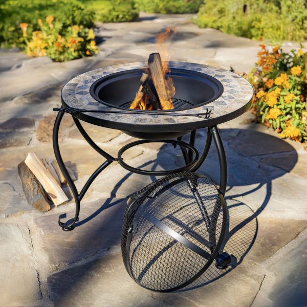 St. Augustine Mosaic Firepit Tile Metal 25"D. round