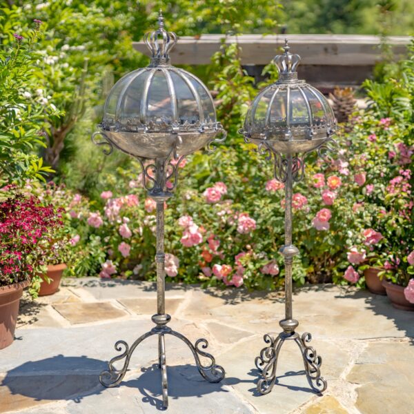 S/2 Gold Standing Iron & Glass Dome Lanterns/Terrariums "Domme 1437"