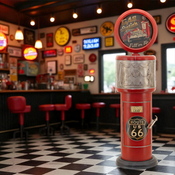 70.5" Tall Old Style Gas-Pump-Shaped Wine Rack in Red "Route 66"