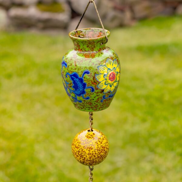 77.5" Long Hand Painted Multicolor Porcelain Vase Rain Chain "Chamois"