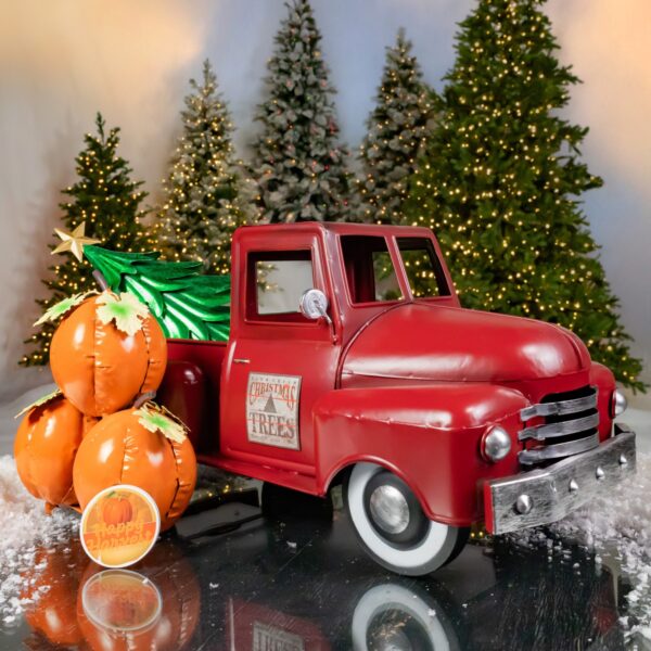 Small Multi-Seasonal Iron Pickup Truck in Antique Red