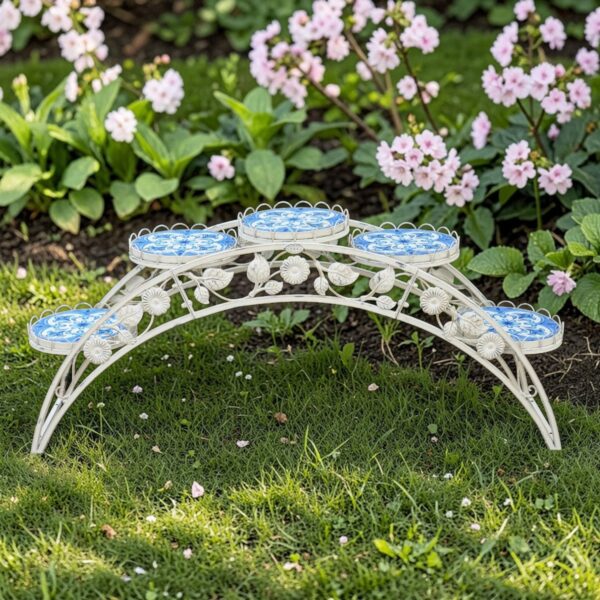 image of mosaic plant stand with outdoor background