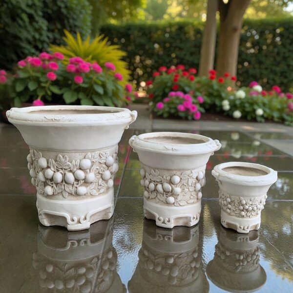 Set of 3 Assorted Magnesium Round Urn Planters