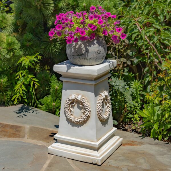 24" Tall Antique-Style Column Decoration with Wreath in 2 Color Options