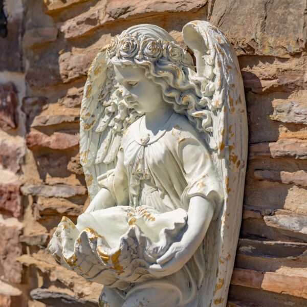 30" Tall Magnesium Wall Hanging Cherub Flower Planter "Michaela"