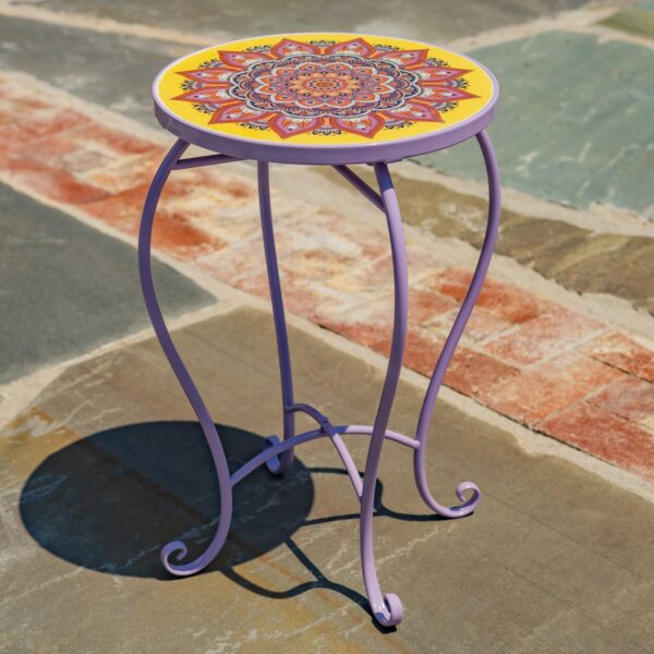 "Portofino" 22" Tall Mosaic Pedestal Plant Stand - Purple/Yellow