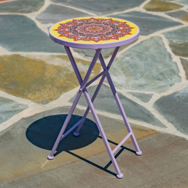 "Portofino" 23" Tall Mosaic Folding Plant Stand - Purple/Yellow