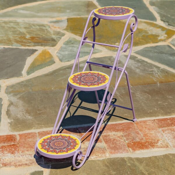 "Portofino" 23.5" Tall Staggered Three-Tier Plant Stand - Purple/Yellow