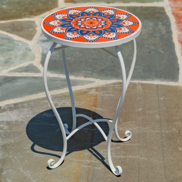 "Tivoli" 22" Tall Mosaic Pedestal Plant Stand - White/Red
