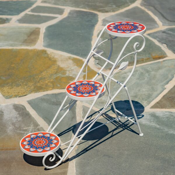 "Tivoli" 23.5" Tall Staggered Three-Tier Plant Stand - White/Red