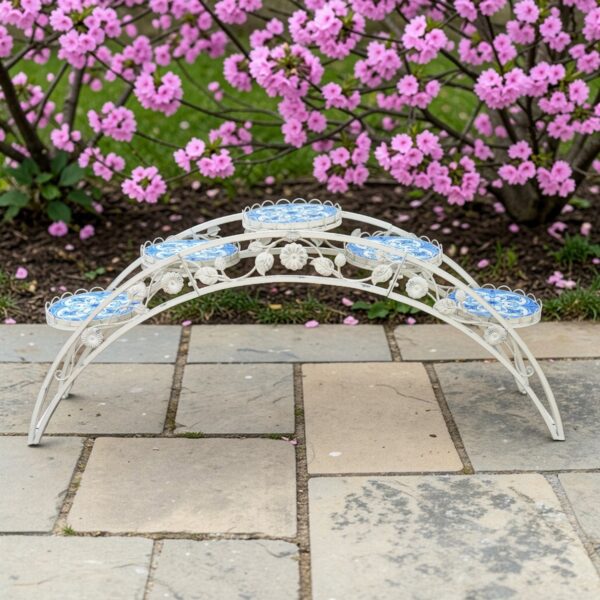 6.5ft Santorini Bridge-Style Iron & Mosaic Plant Stand