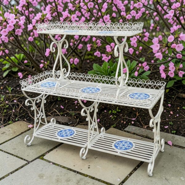 4.5ft Santorini Three-Tier Iron & Mosaic Display Stand