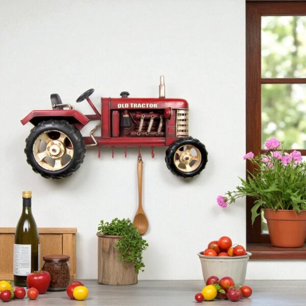 Retro-Style Metal Tractor Wall Hook Décor