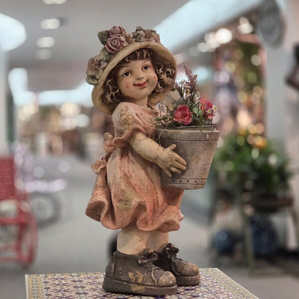 27" Tall Vintage-Style Country Girl Garden Figurine with Flowerpot "Tatushka"