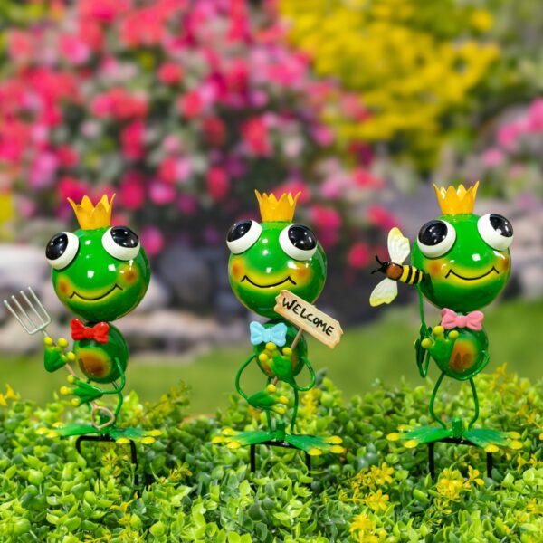 Set of 6 Metal Frog Garden Stakes "The Royal Lollihops"