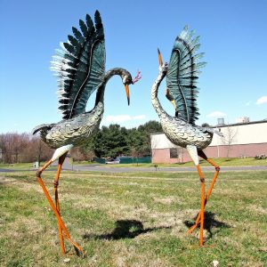 Set of 2 Large Iron Dancing Cranes