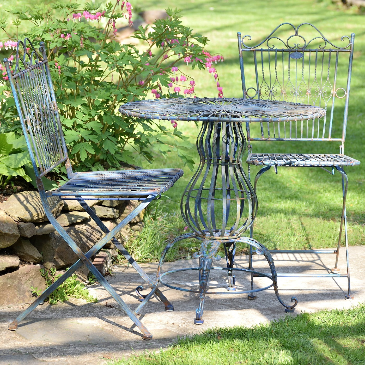 Metal Bistro Set with Two Folding Chairs & One Round Table