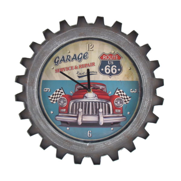 Route 66 Retro Style Muscle Car Gear Shaped Wall Clock with LED Lights