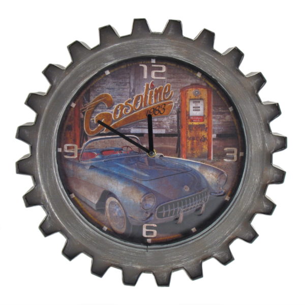 Blue Gasoline Retro Style Muscle Car Gear Shaped Wall Clock with LED Lights