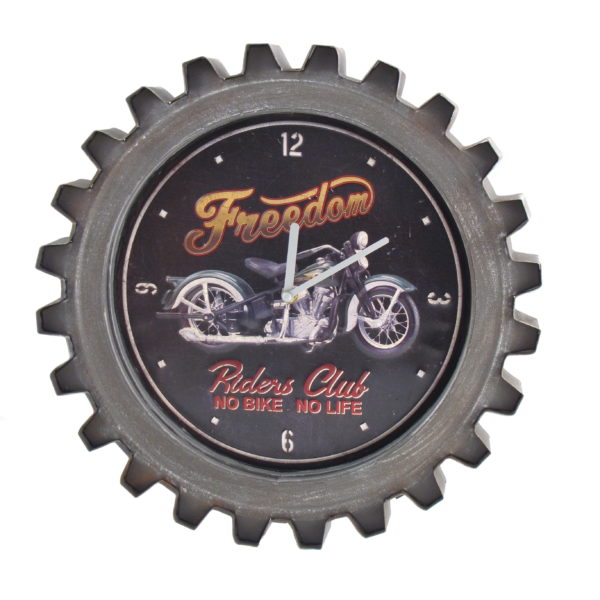 Black Freedom Motorcycle Themed Gear Shaped Wall Clock with LED Lights