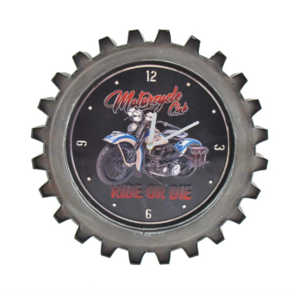Ride or Die Motorcycle Themed Gear Shaped Wall Clock with LED Lights
