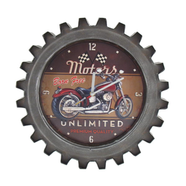 Motors Unlimited Motorcycle Themed Gear Shaped Wall Clock with LED Lights