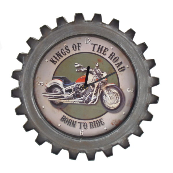 Kings of the Road Motorcycle Themed Gear Shaped Wall Clock with LED Lights