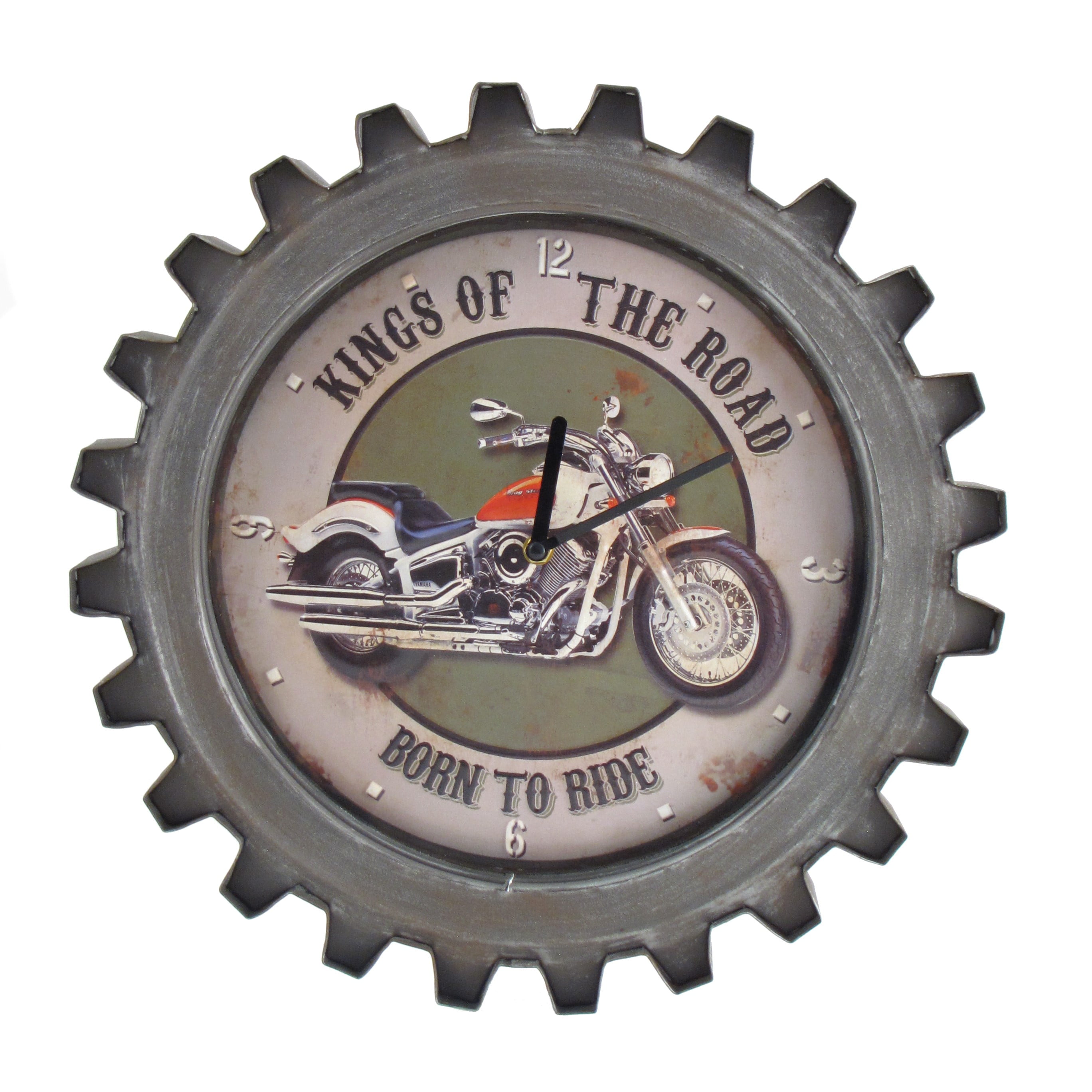 "Kings of the Road" Motorcycle Themed Gear Shaped Wall Clock with LED