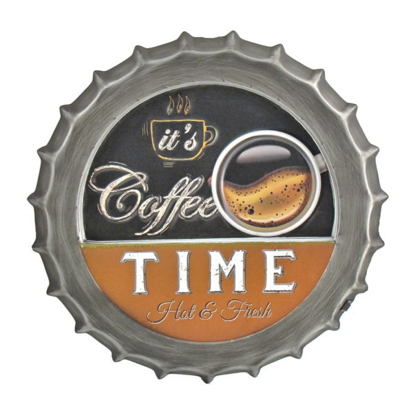 “Coffee Time” Retro Style LED Lit Iron Bottle Cap Wall Decor