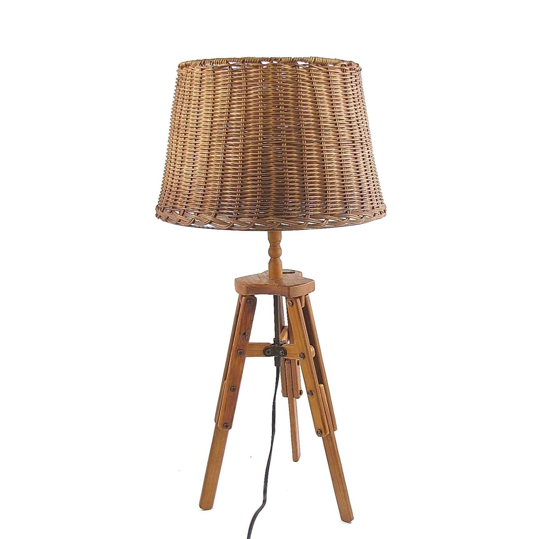Rattan Style Table Lamp with Wooden Tripod and Bamboo Shade