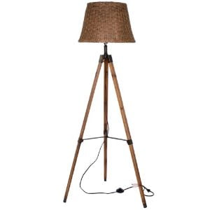 Rattan Style Floor Lamp with Wooden Tripod and Bamboo Shade