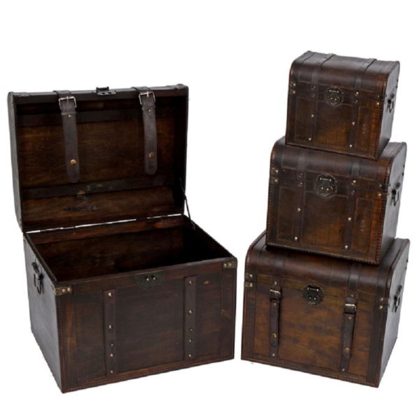 Set of 4 Old Style Wooden Trunk Décor