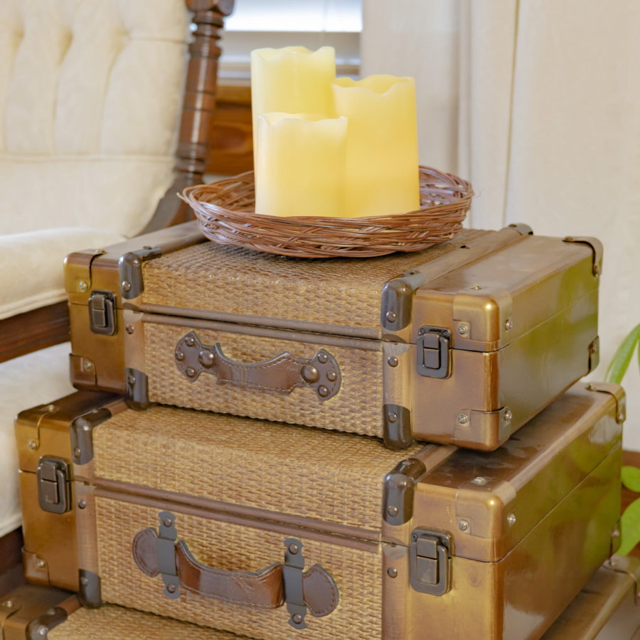 Two Handcrafted Storage Trunks Trunk with Candles on top for Decoration