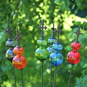 Glass Ball Iron Garden Stakes In 6 Assorted Colors