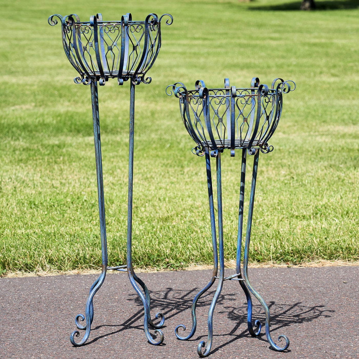 Set of 2 Tall Iron Basket Plant Stands