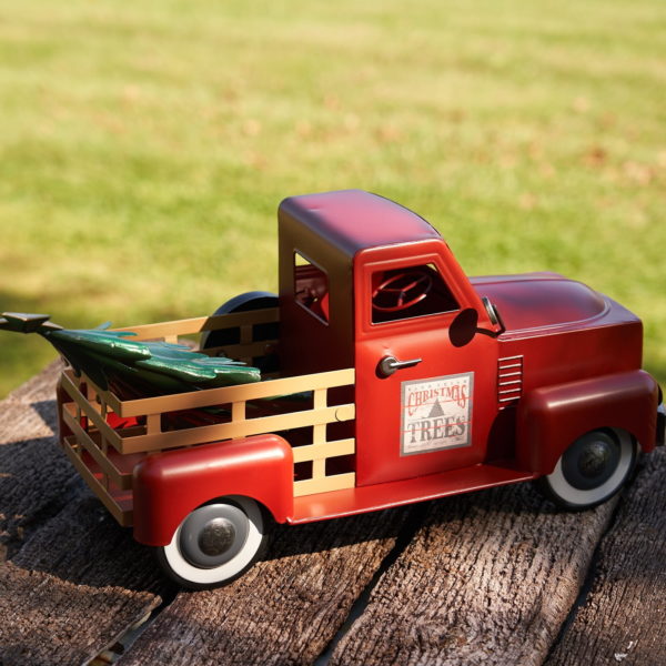 Small Antique Red Truck with Christmas Tree - Matte