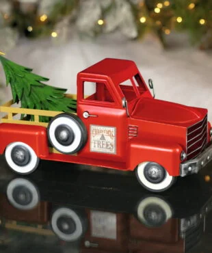 Small Red Truck with Christmas Tree