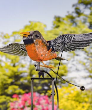 59.5 inch tall flying robin with moving wings garden iron bird swing stake