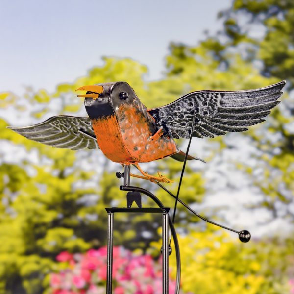 59.5 inch tall flying robin with moving wings garden iron bird swing stake